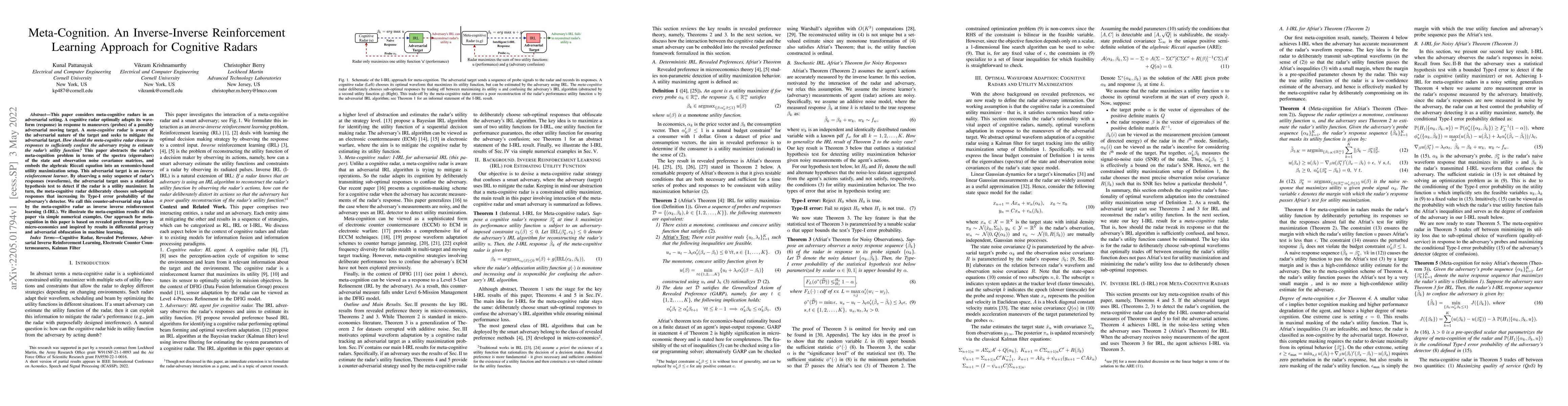 Thumbnail for Meta-Cognition. An Inverse-Inverse Reinforcement Learning Approach for
  Cognitive Radars