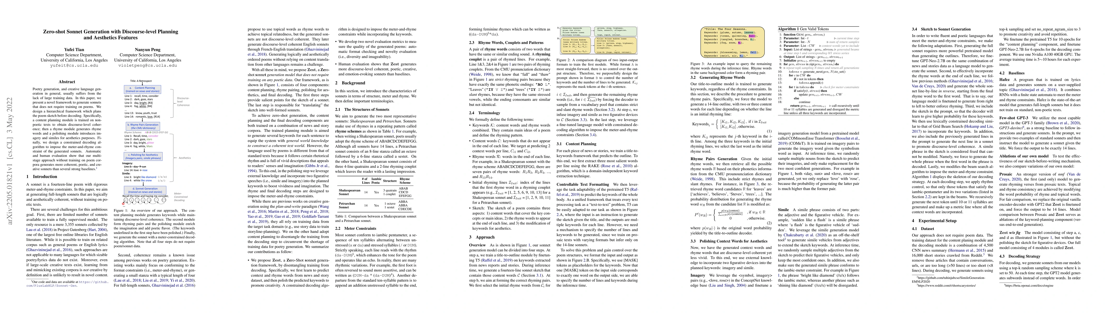 Thumbnail for Zero-shot Sonnet Generation with Discourse-level Planning and Aesthetics
  Features