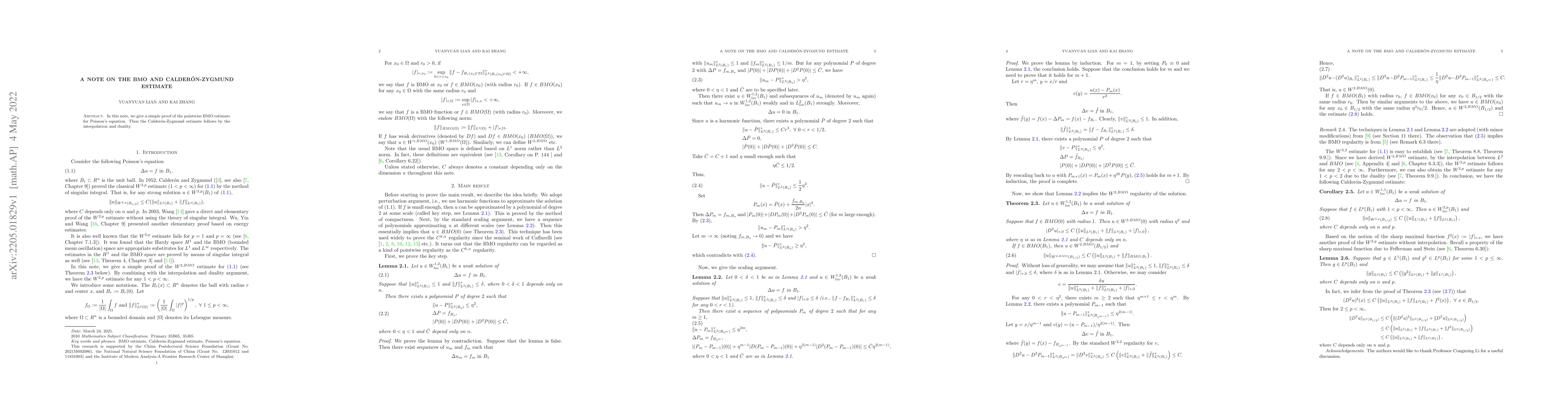 Thumbnail for A note on the BMO and Calder\'{o}n-Zygmund estimate