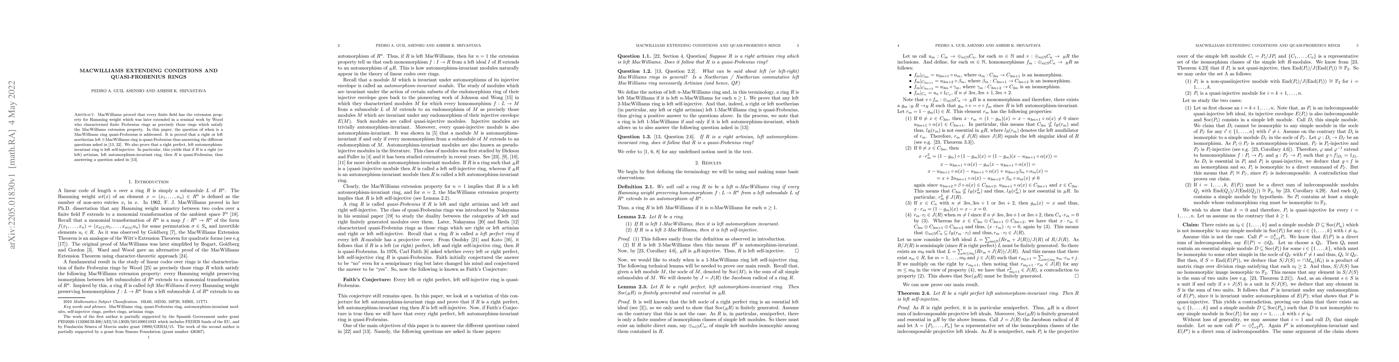 Thumbnail for MacWilliams extending conditions and quasi-Frobenius rings