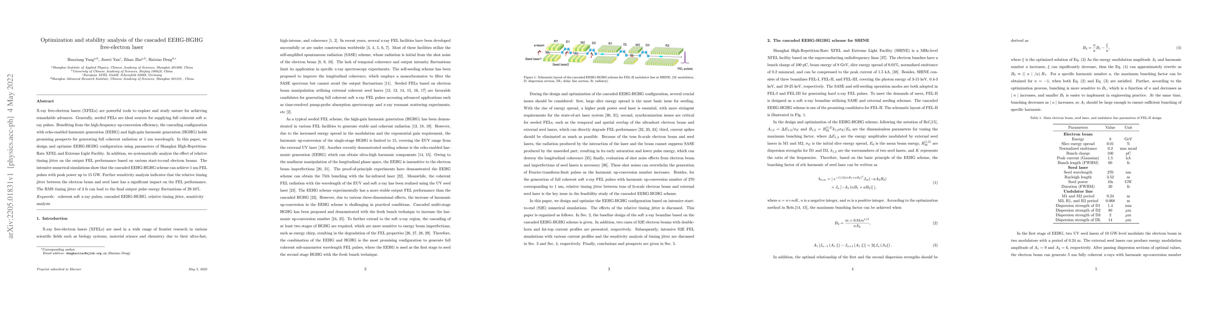 Thumbnail for Optimization and stability analysis of the cascaded EEHG-HGHG
  free-electron laser