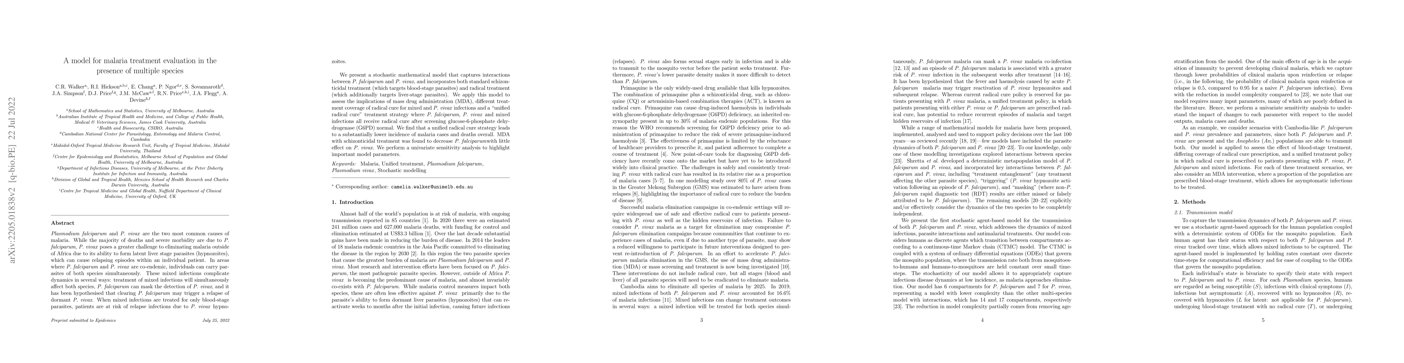 Thumbnail for A model for malaria treatment evaluation in the presence of multiple
  species