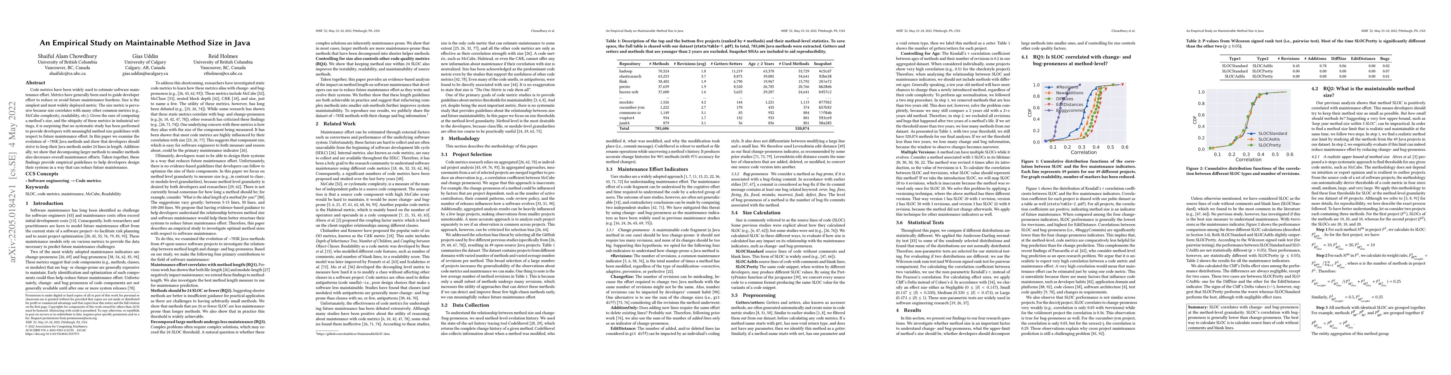 Thumbnail for An Empirical Study on Maintainable Method Size in Java