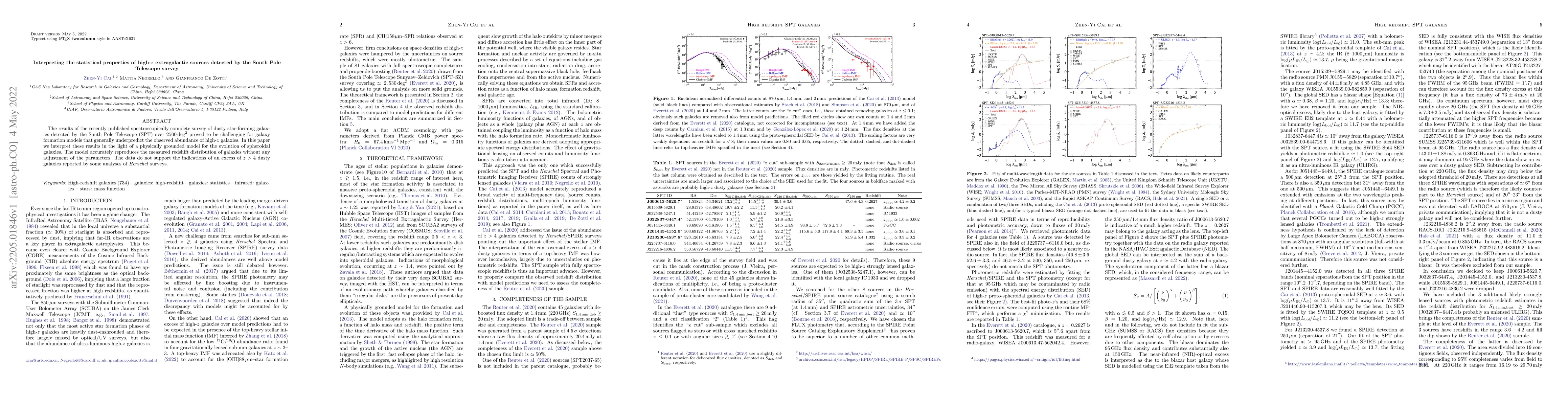 Thumbnail for Interpreting the statistical properties of high-z extragalactic sources
  detected by the South Pole Telescope survey