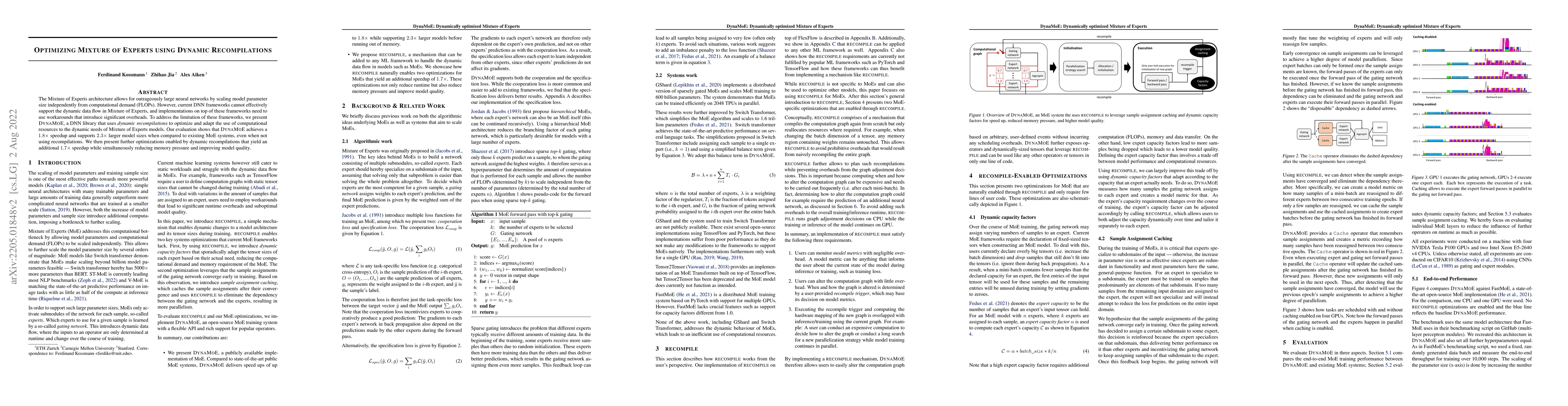 Thumbnail for Optimizing Mixture of Experts using Dynamic Recompilations