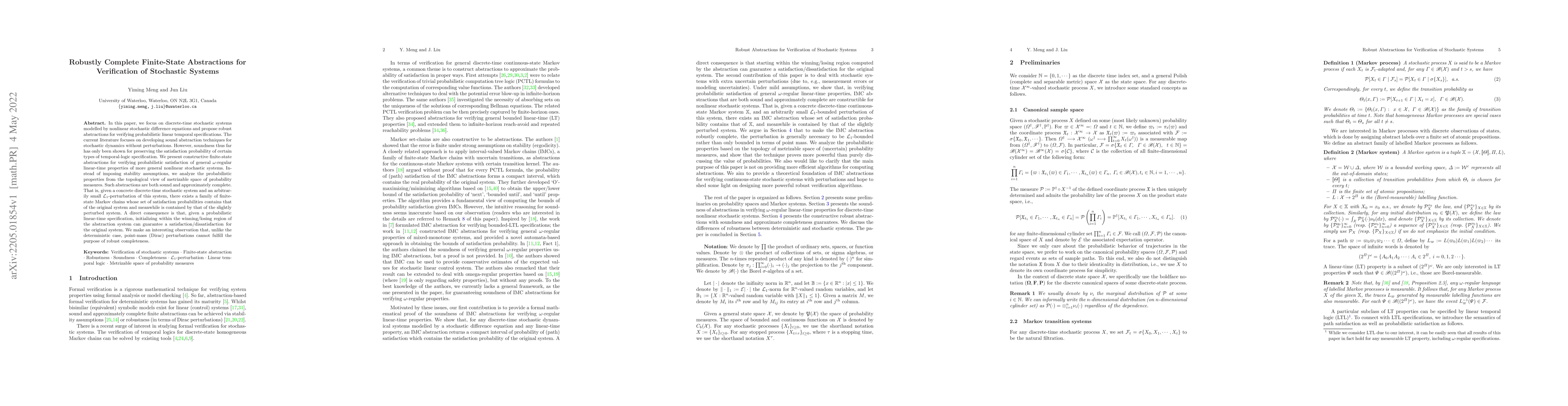 Thumbnail for Robustly Complete Finite-State Abstractions for Verification of
  Stochastic Systems