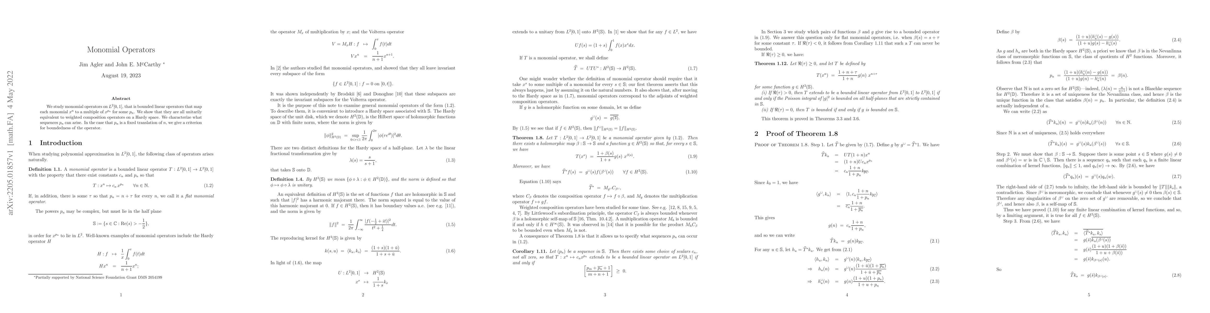 Thumbnail for Monomial Operators