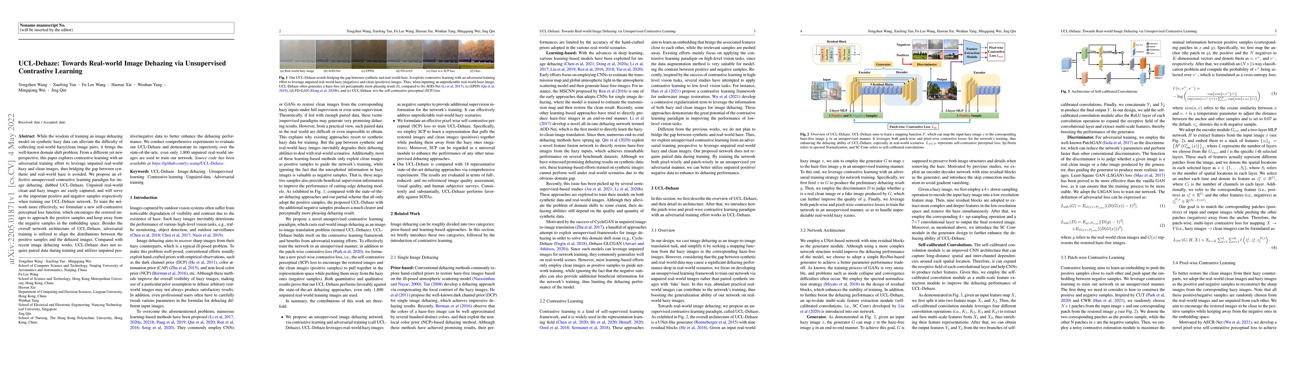 Thumbnail for UCL-Dehaze: Towards Real-world Image Dehazing via Unsupervised
  Contrastive Learning
