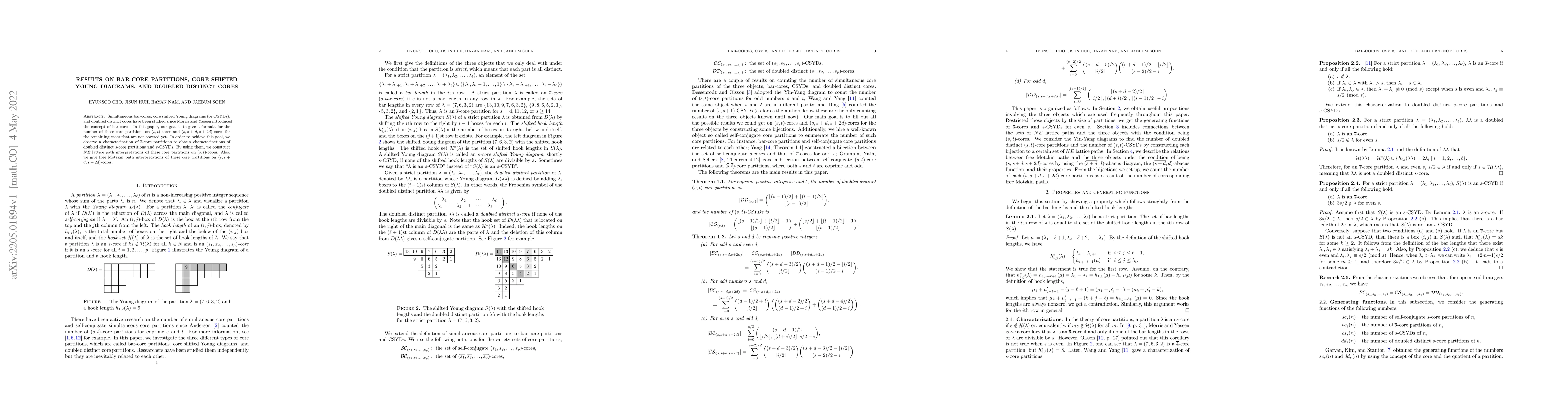 Thumbnail for Results on bar-core partitions, core shifted Young diagrams, and doubled
  distinct cores