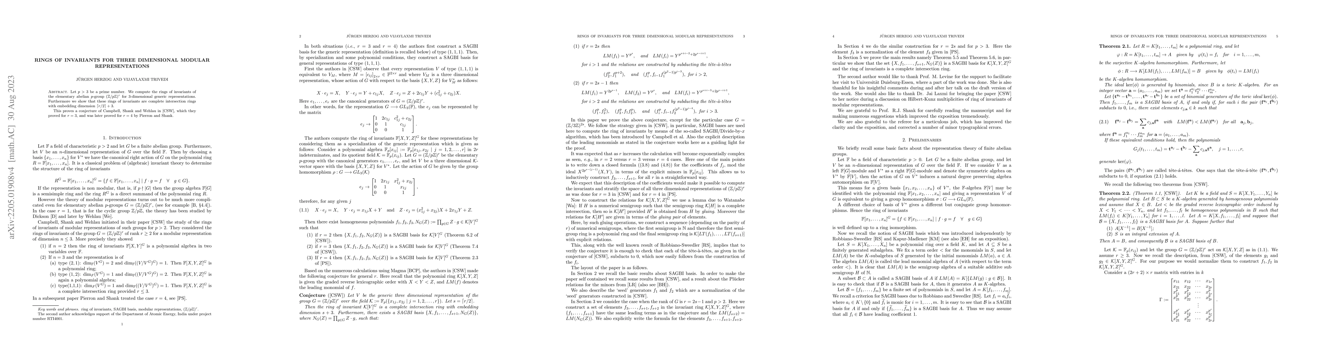 Thumbnail for Rings of invariants for three dimensional modular representations
