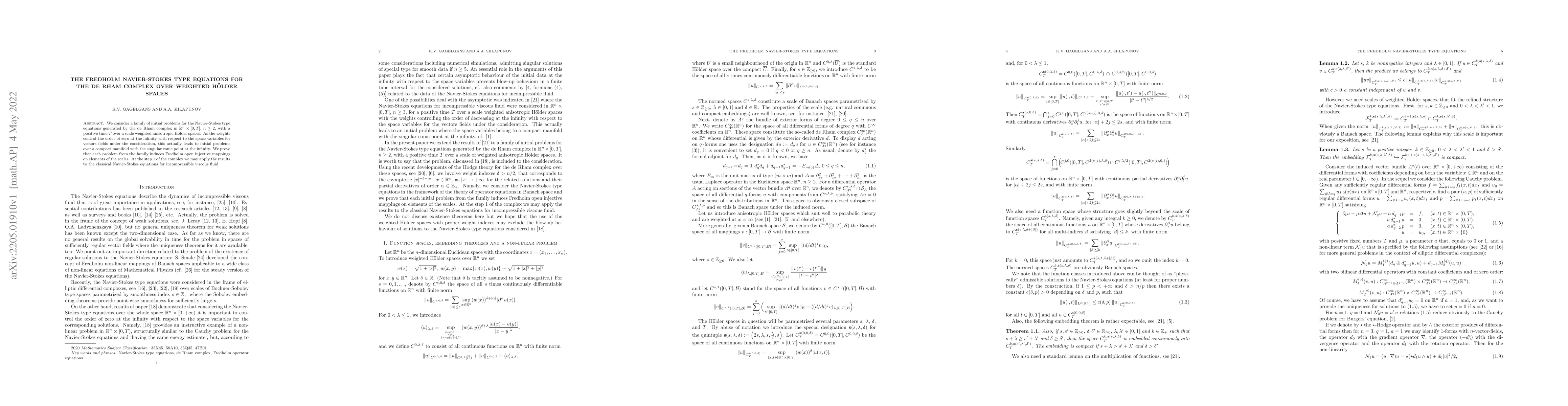 Thumbnail for The Fredholm Navier-Stokes type equations for the de Rham complex over
  weighted H\"older spaces