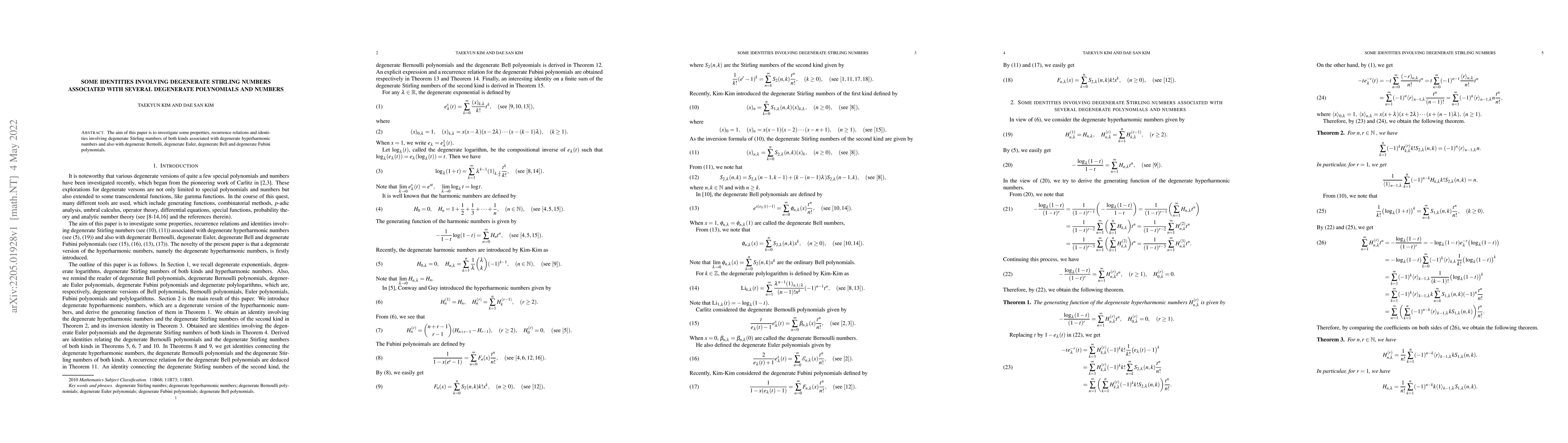 Thumbnail for Some identities involving degenerate Stirling numbers associated with
  several degenerate polynomials and numbers