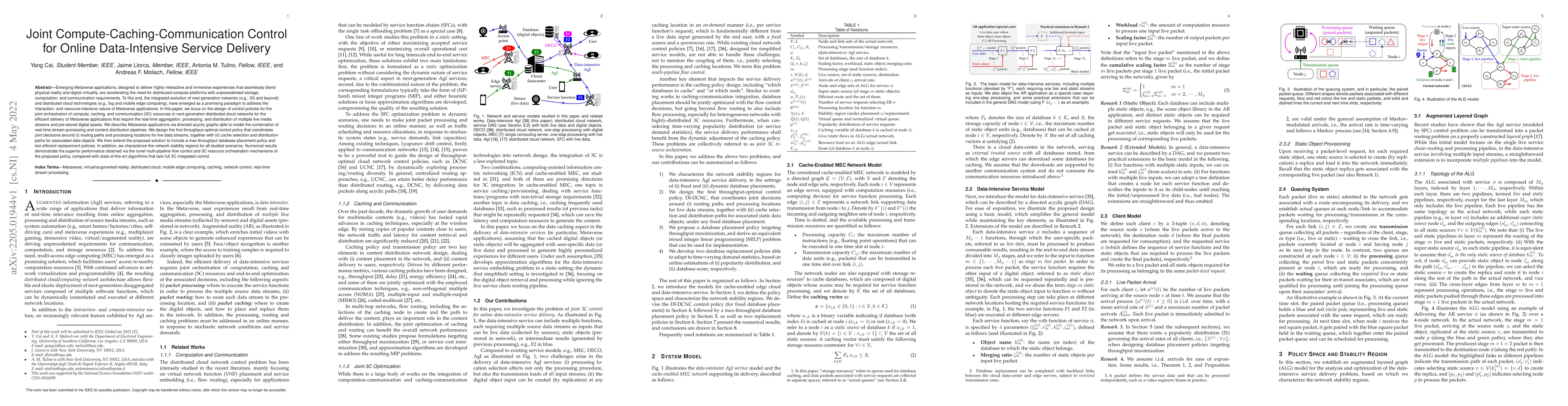 Thumbnail for Joint Compute-Caching-Communication Control for Online Data-Intensive
  Service Delivery
