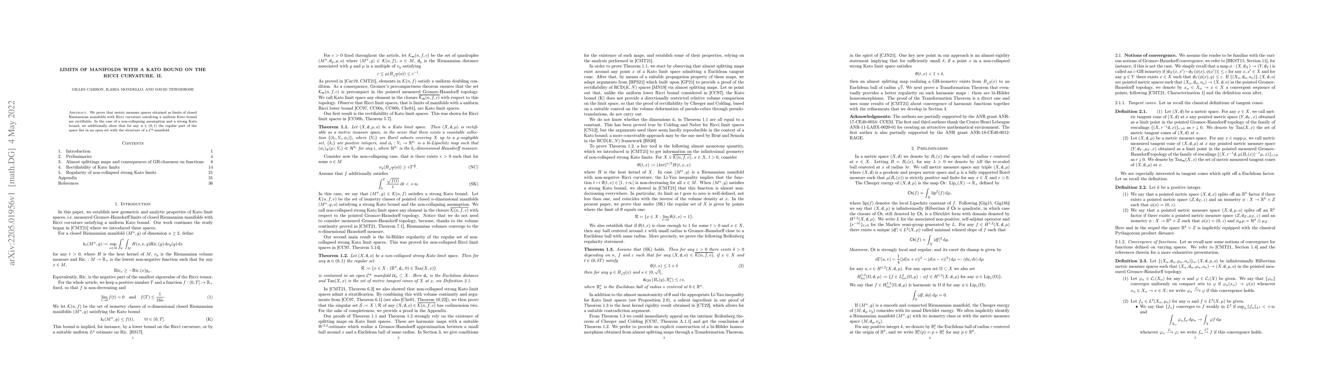 Thumbnail for Limits of manifolds with a Kato bound on the Ricci curvature. II