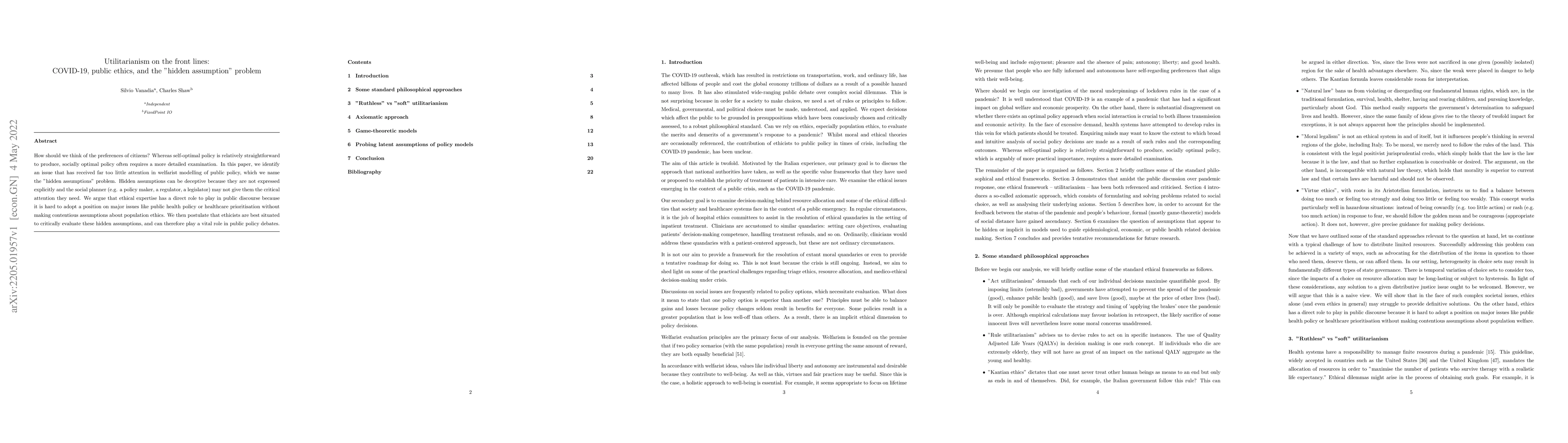 Thumbnail for Utilitarianism on the front lines: COVID-19, public ethics, and the
  "hidden assumption" problem
