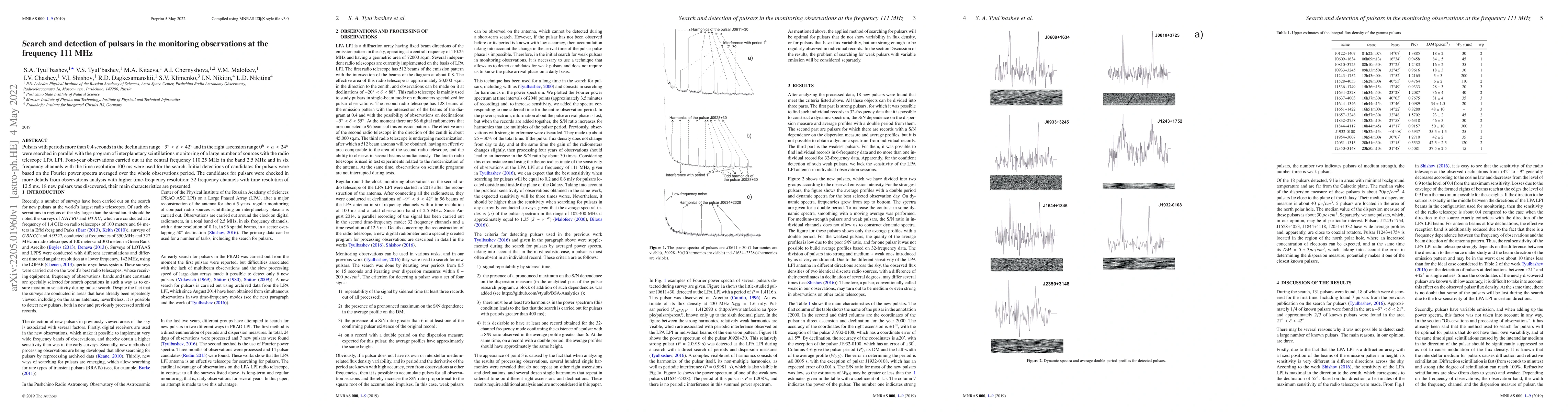Thumbnail for Search and detection of pulsars in the monitoring observations at the
  frequency 111 MHz