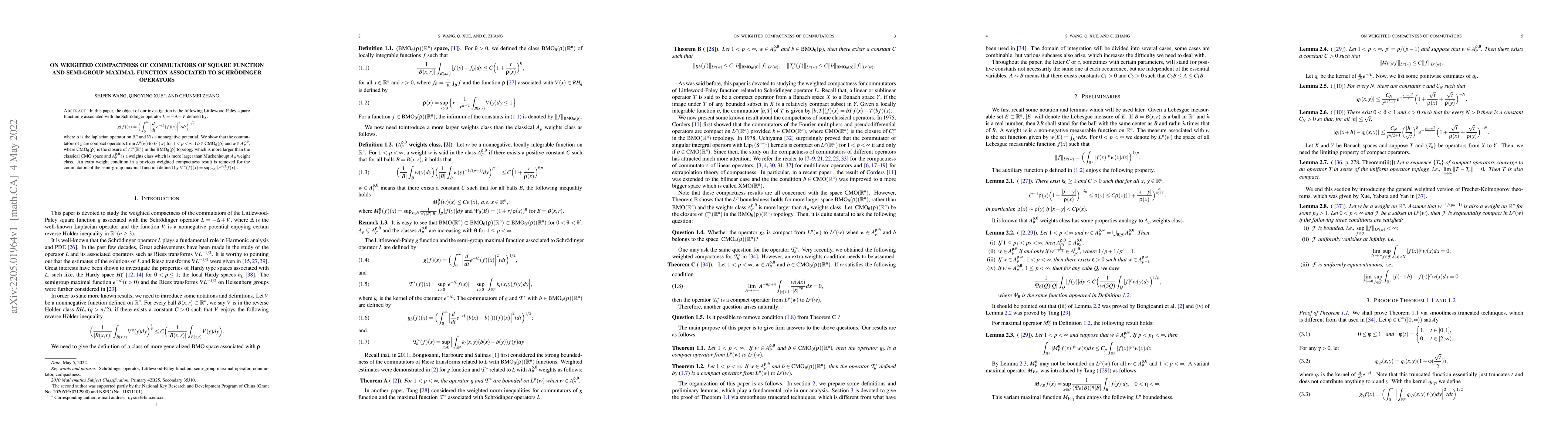 Thumbnail for On weighted Compactness of Commutators of square function and semi-group
  maximal function associated to Schrodinger operator