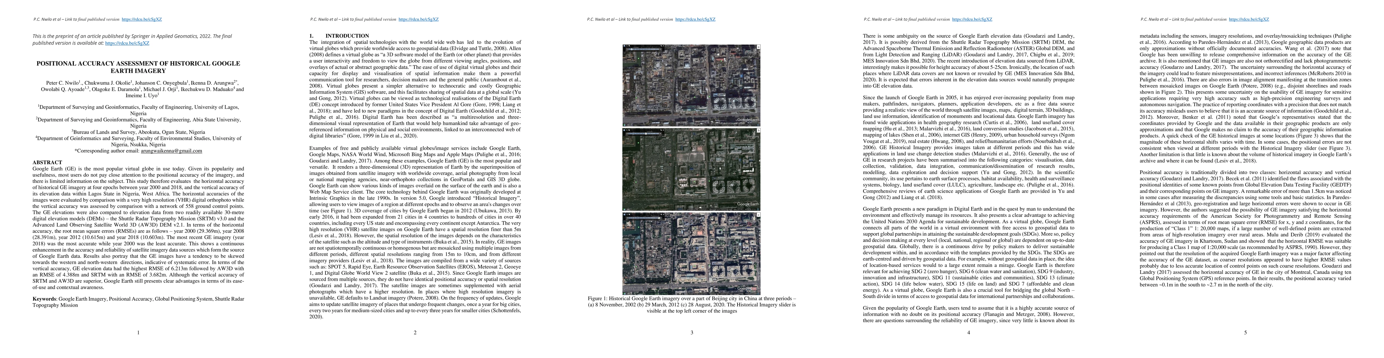 Thumbnail for Positional Accuracy Assessment of Historical Google Earth Imagery