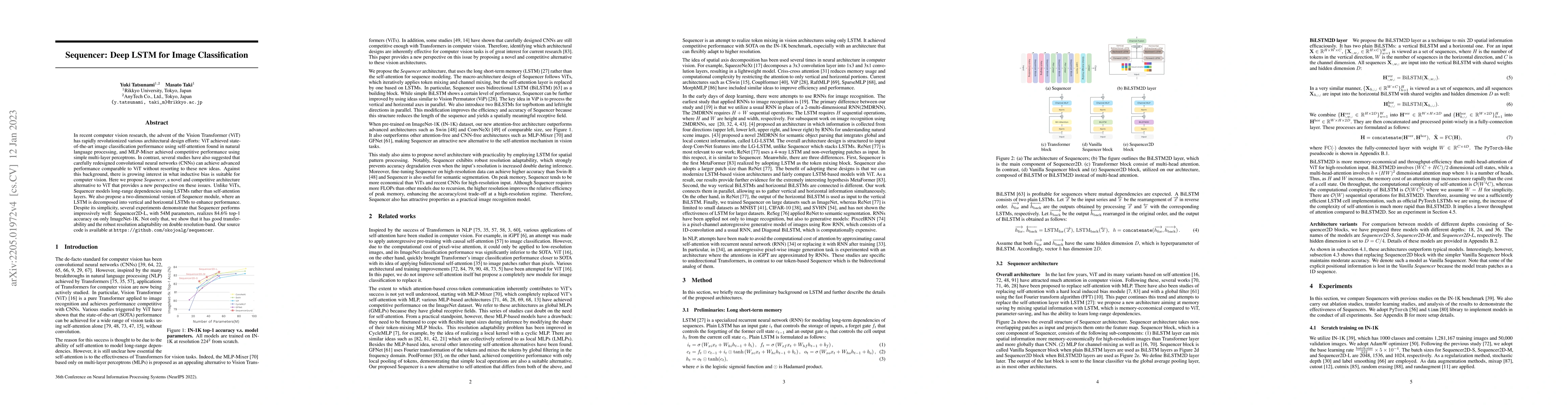 Thumbnail for Sequencer: Deep LSTM for Image Classification