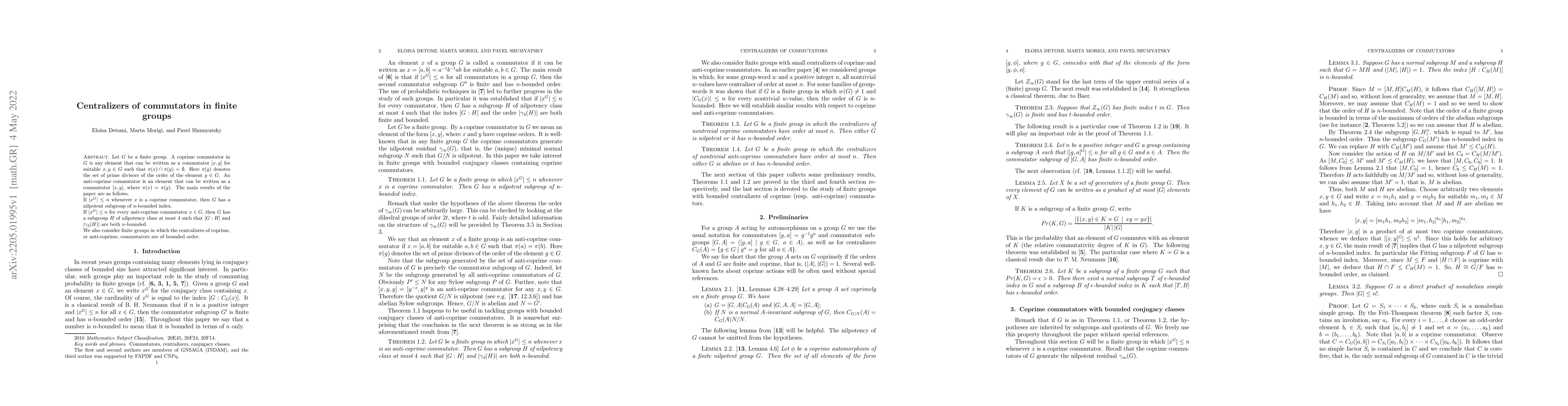 Thumbnail for Centralizers of commutators in finite groups