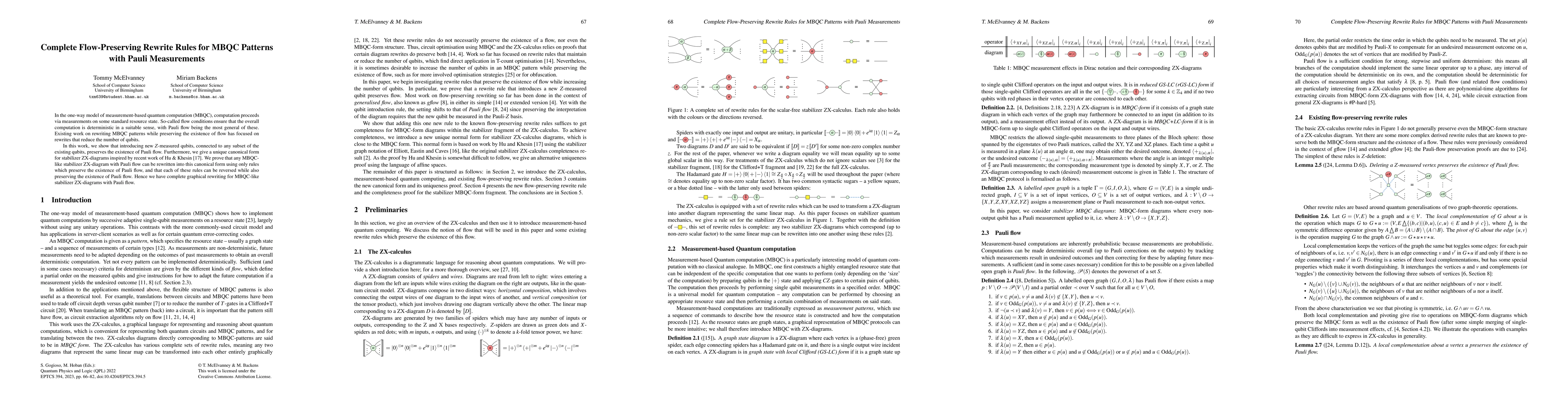 Thumbnail for Complete Flow-Preserving Rewrite Rules for MBQC Patterns with Pauli
  Measurements