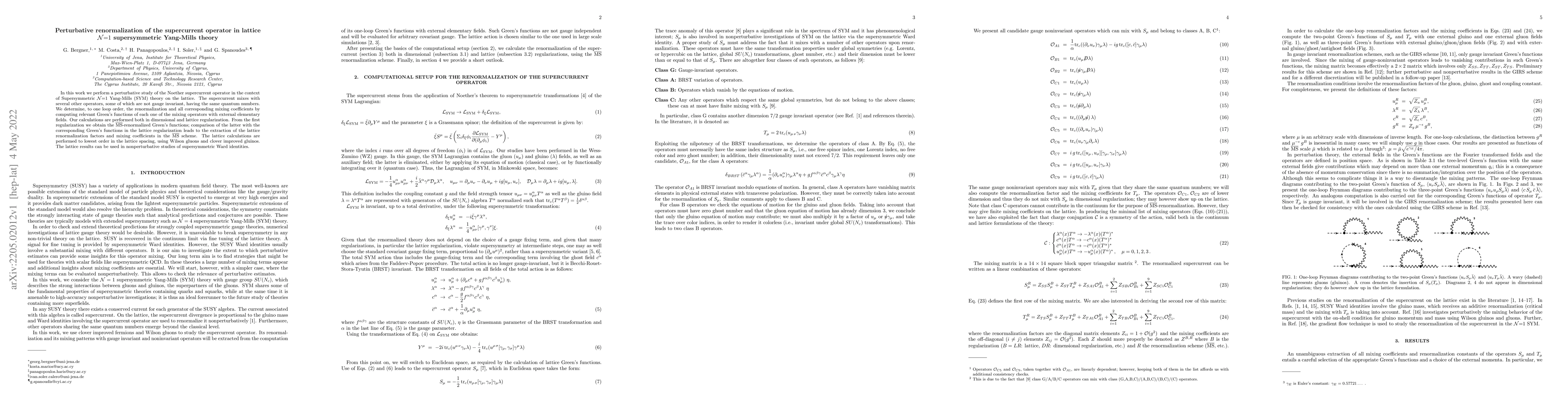 Thumbnail for Perturbative renormalization of the supercurrent operator in lattice
  ${\cal N}{=}1$ supersymmetric Yang-Mills theory