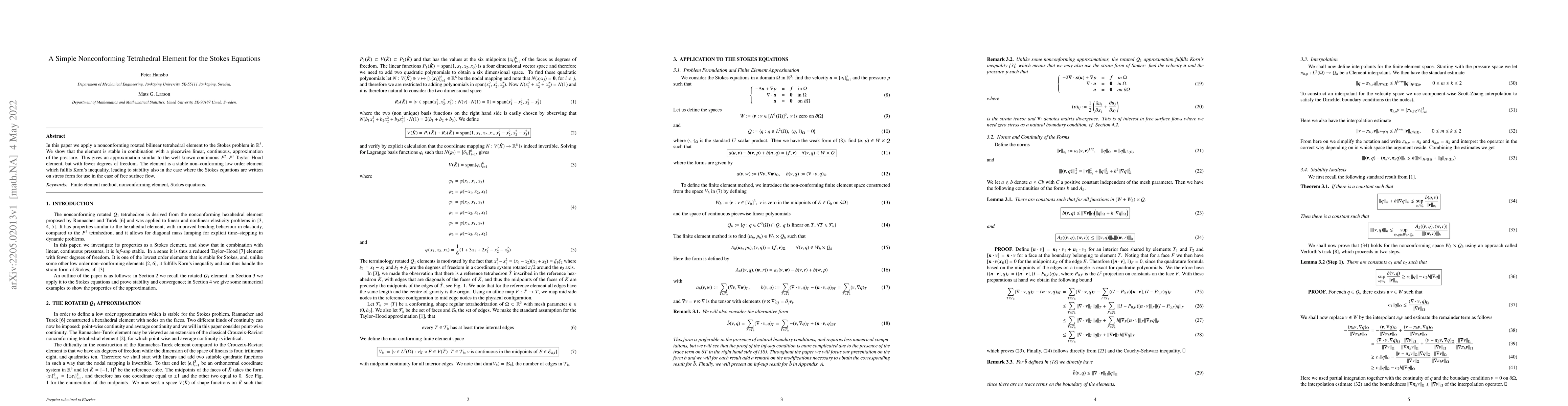 Thumbnail for A simple nonconforming tetrahedral element for the Stokes equations