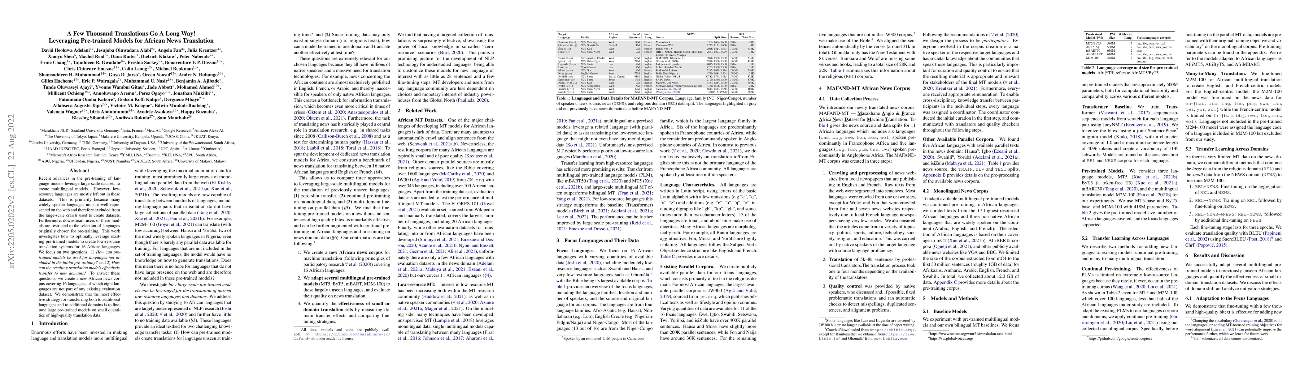 Thumbnail for A Few Thousand Translations Go a Long Way! Leveraging Pre-trained Models
  for African News Translation