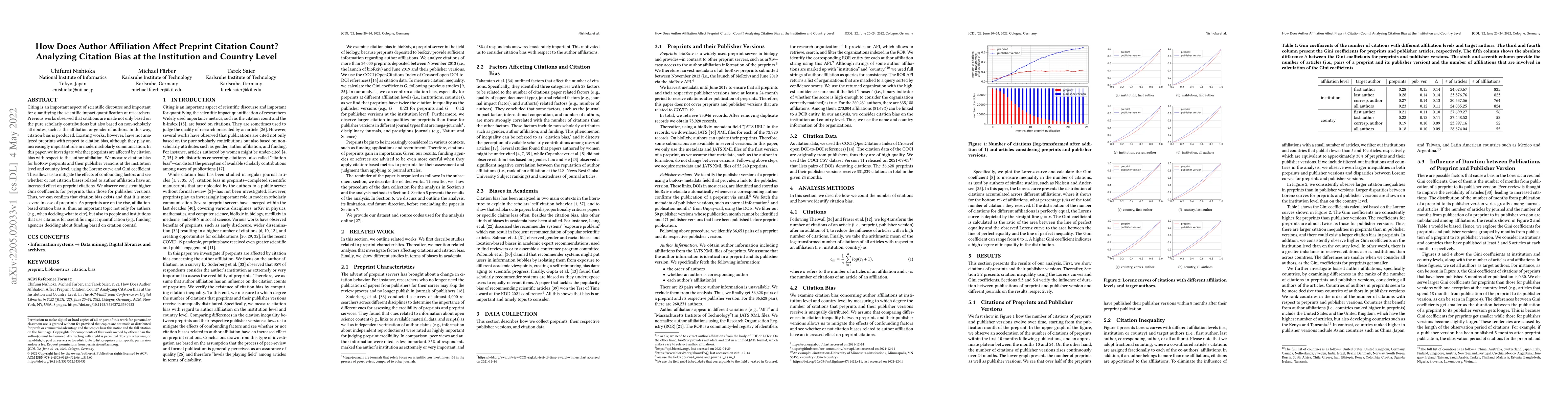 Thumbnail for How Does Author Affiliation Affect Preprint Citation Count? Analyzing
  Citation Bias at the Institution and Country Level