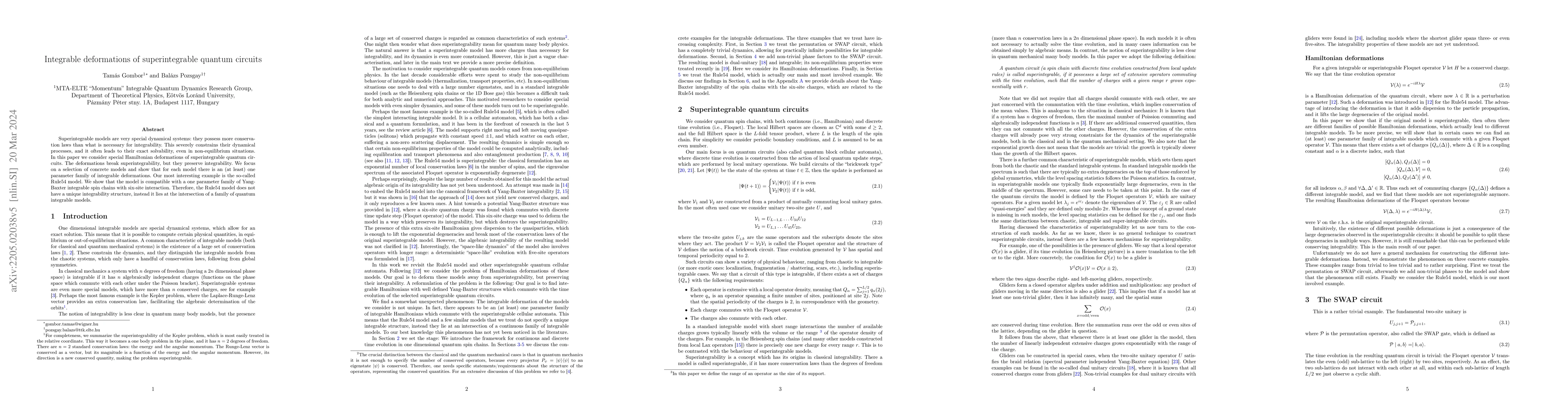 Thumbnail for Integrable deformations of superintegrable quantum circuits