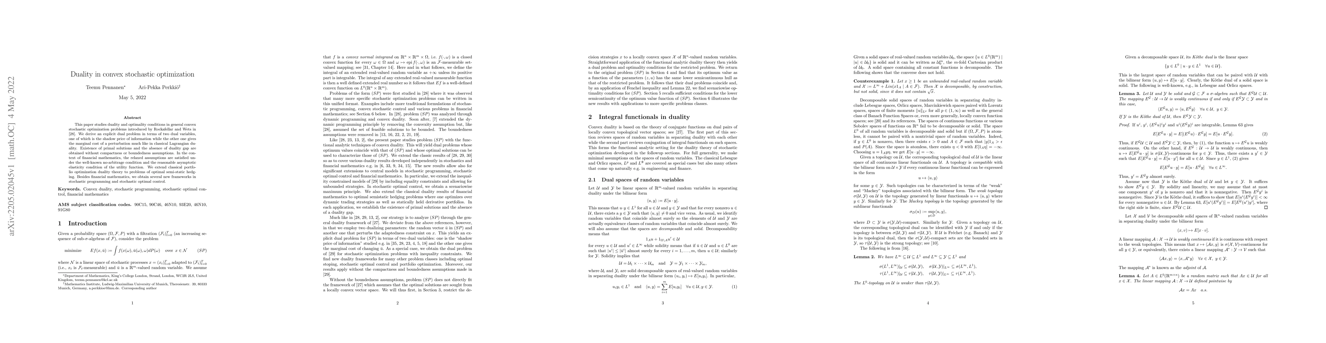 Thumbnail for Duality in convex stochastic optimization