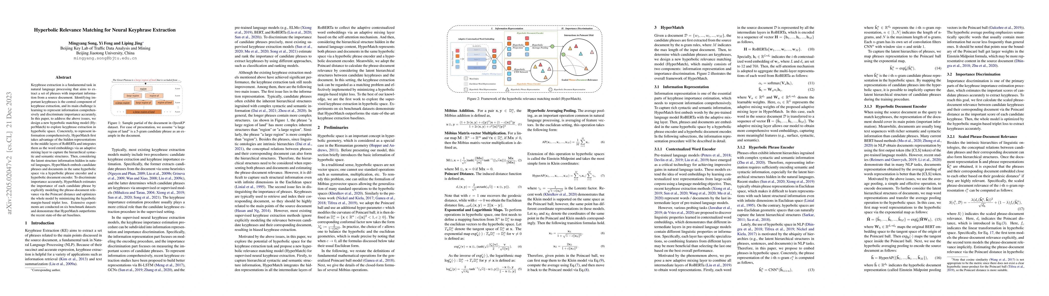 Thumbnail for Hyperbolic Relevance Matching for Neural Keyphrase Extraction