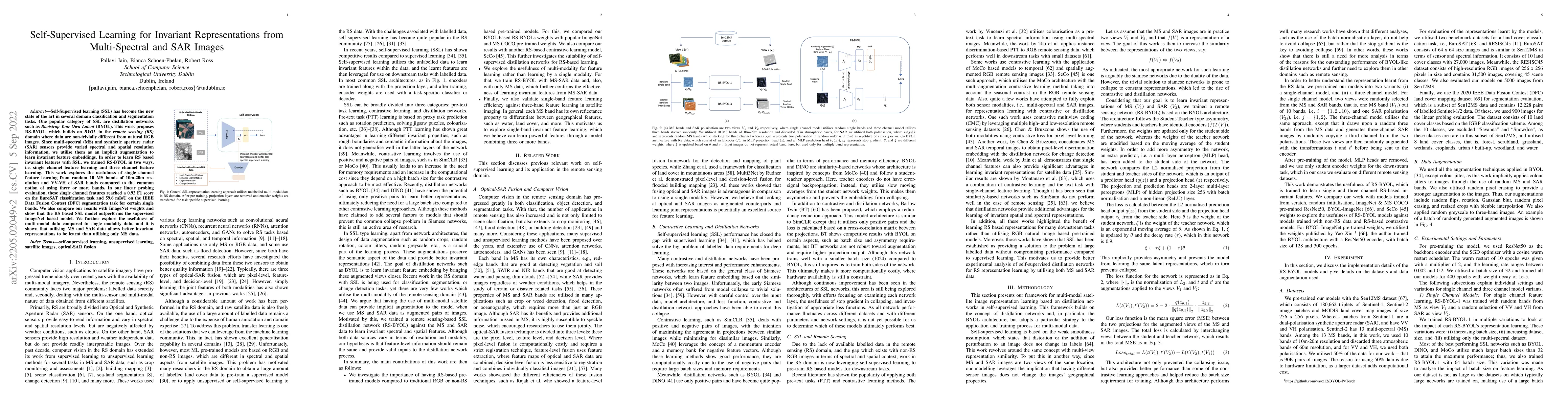 Thumbnail for Self-Supervised Learning for Invariant Representations from
  Multi-Spectral and SAR Images