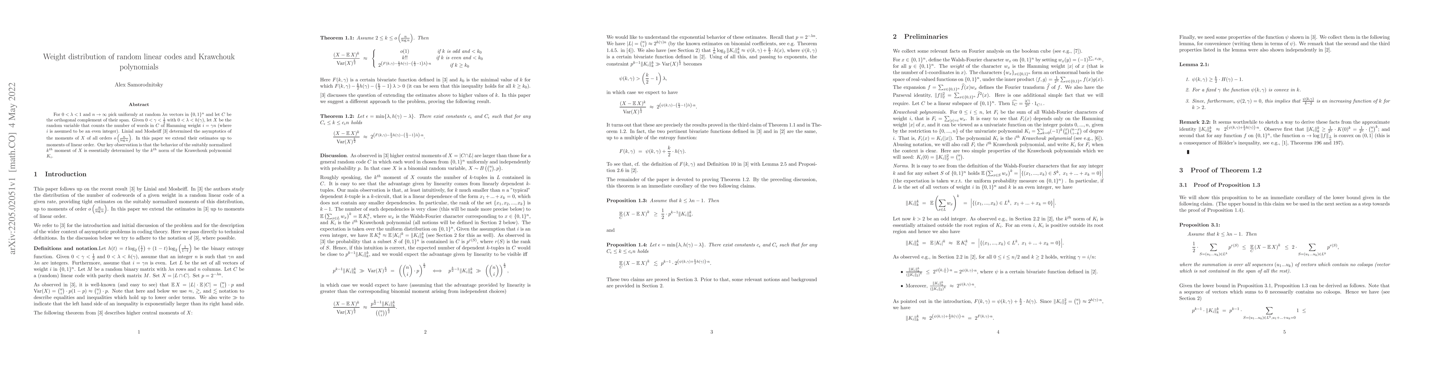 Thumbnail for Weight distribution of random linear codes and Krawchouk polynomials