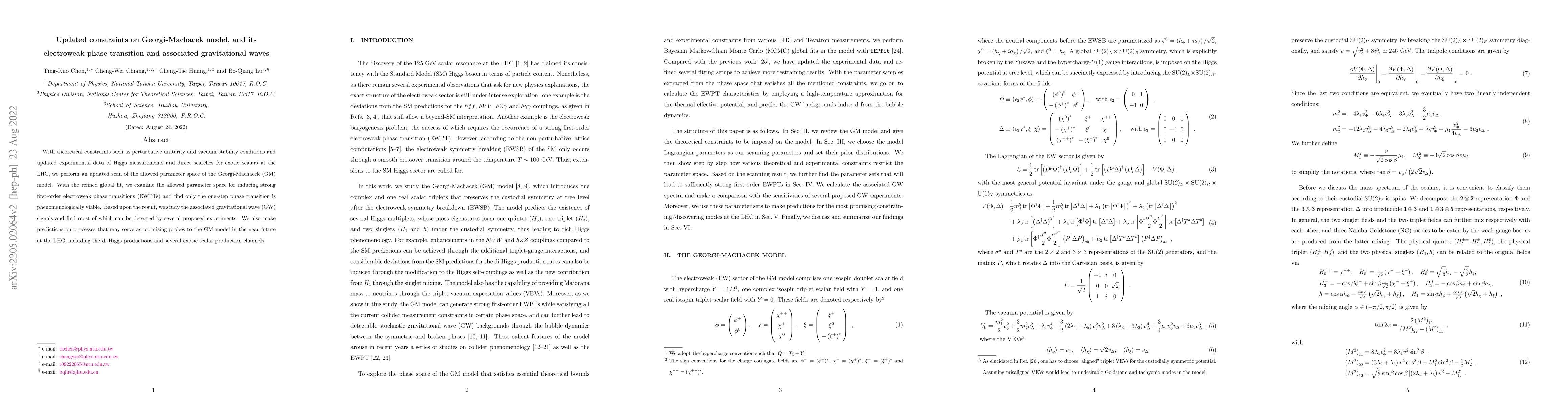 Thumbnail for Updated constraints on Georgi-Machacek model, and its electroweak phase
  transition and associated gravitational waves