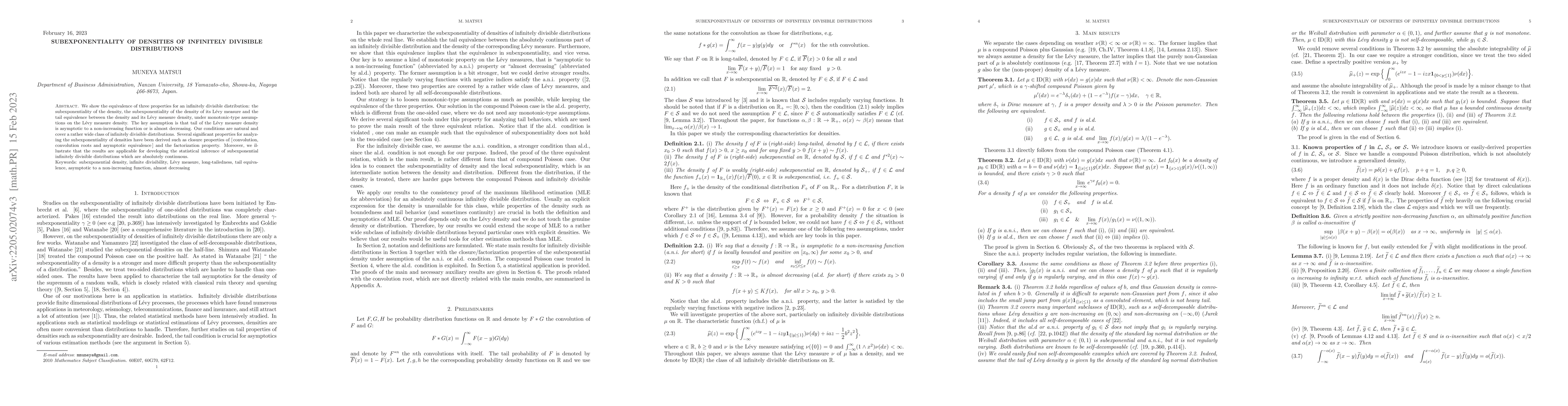 Thumbnail for Subexponentialiy of densities of infinitely divisible distributions