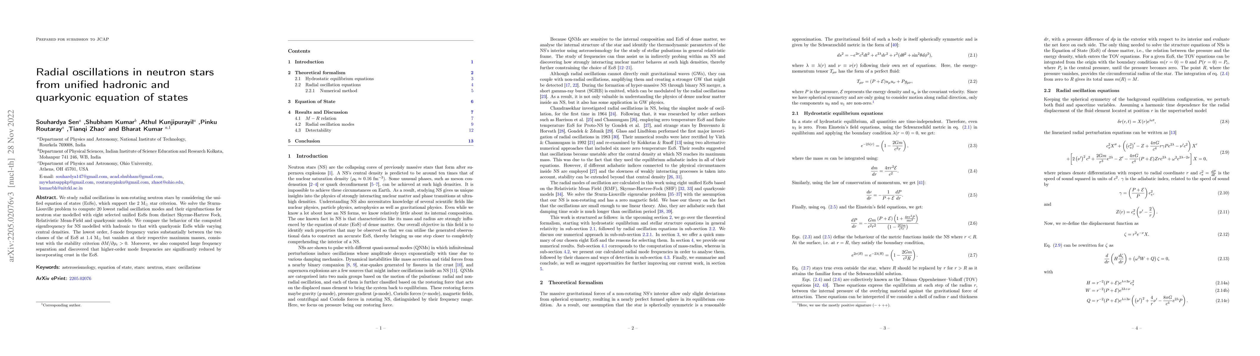 Thumbnail for Radial oscillations in neutron stars from unified hadronic and
  quarkyonic equation of states