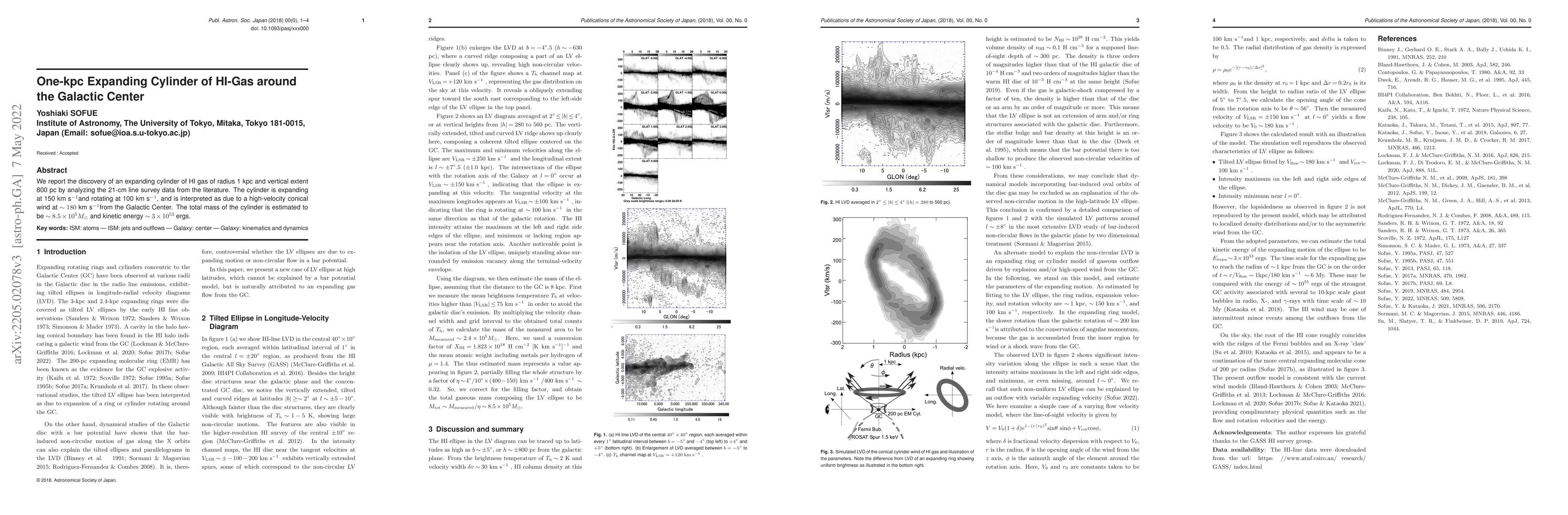 Thumbnail for One-kpc Expanding Cylinder of HI-Gas around the Galactic Center
