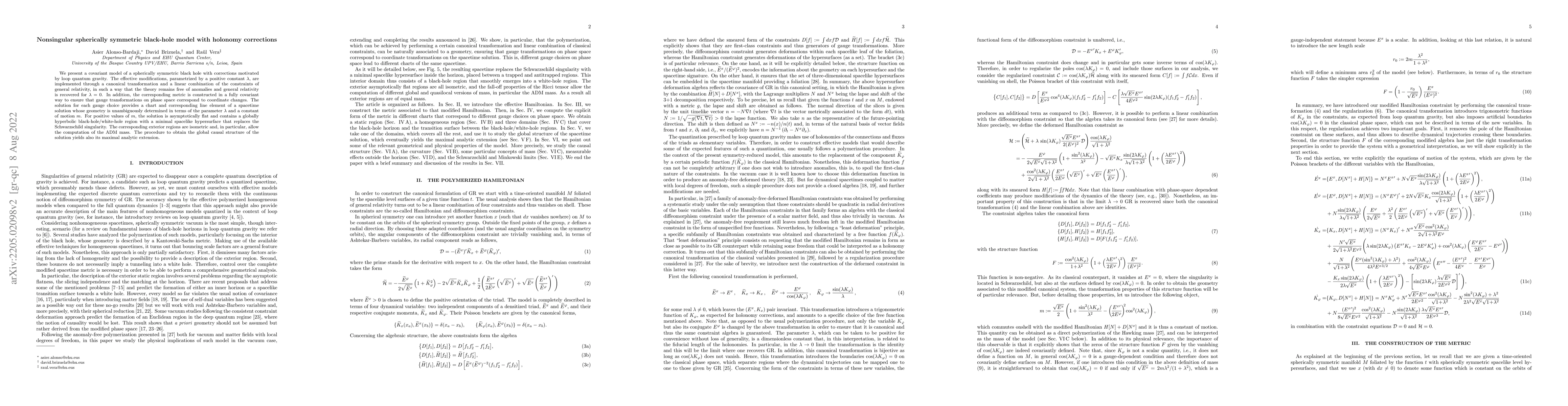 Thumbnail for Nonsingular spherically symmetric black-hole model with holonomy
  corrections