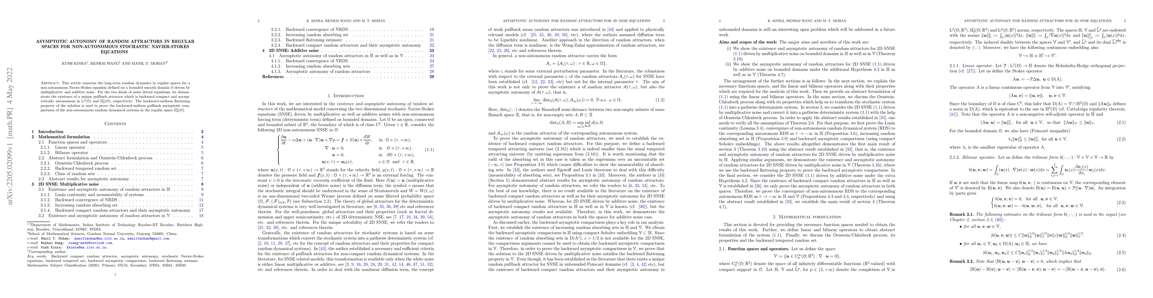 Thumbnail for Asymptotic Autonomy of Random Attractors in Regular Spaces for
  Non-autonomous Stochastic Navier-Stokes Equations