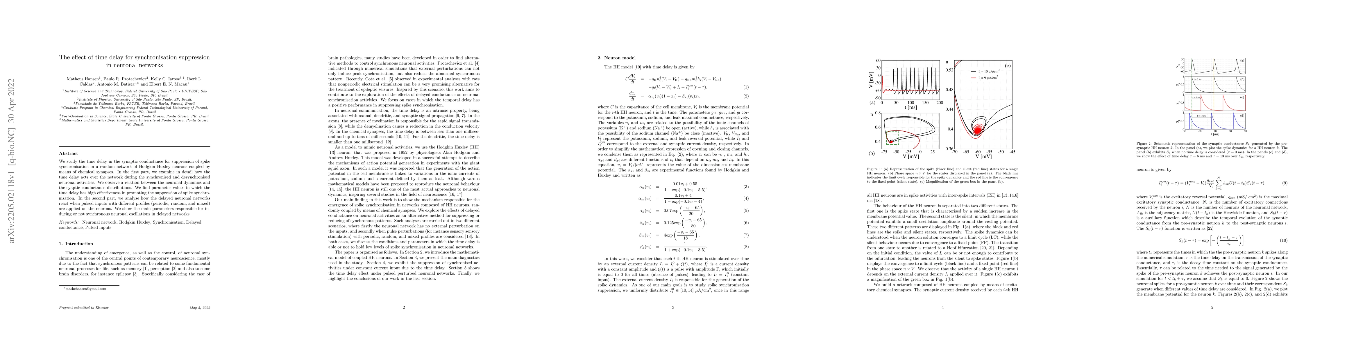 Thumbnail for The effect of time delay for synchronisation suppression in neuronal
  networks