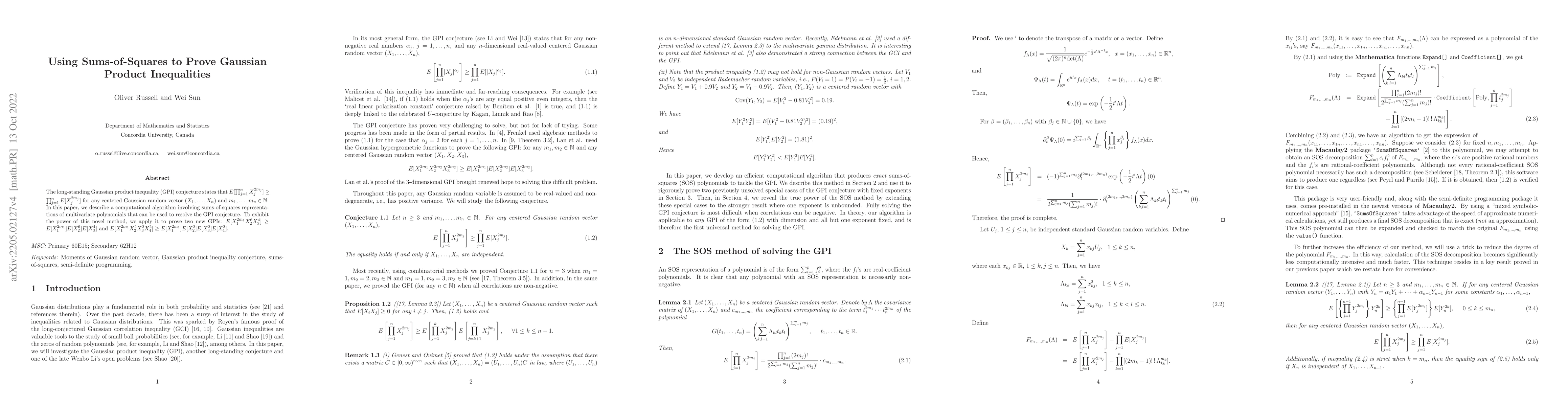 Thumbnail for Using Sums-of-Squares to Prove Gaussian Product Inequalities