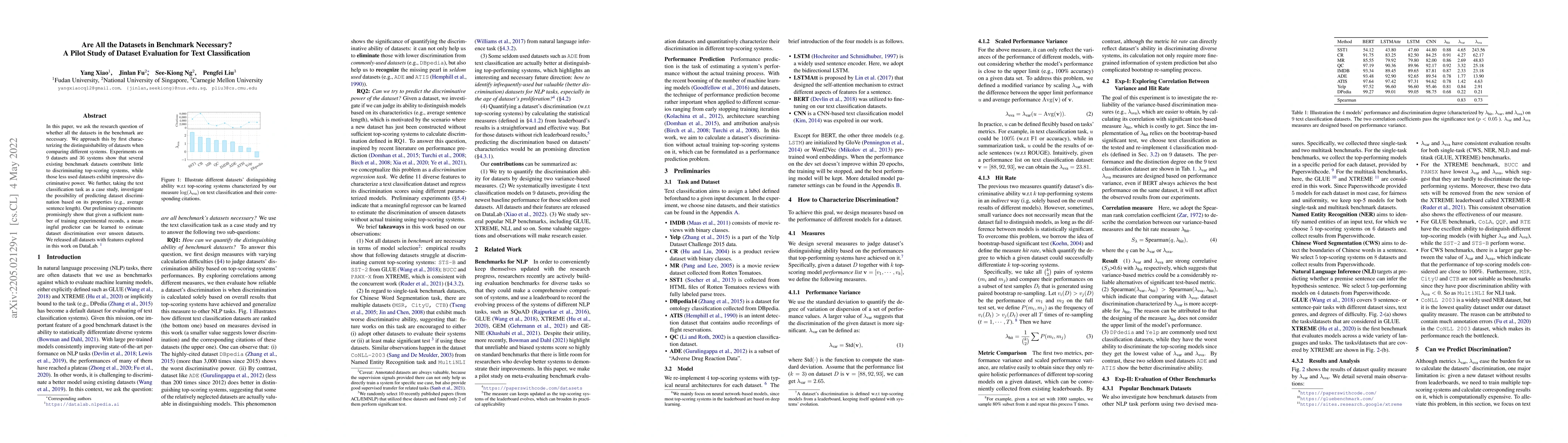 Thumbnail for Are All the Datasets in Benchmark Necessary? A Pilot Study of Dataset
  Evaluation for Text Classification