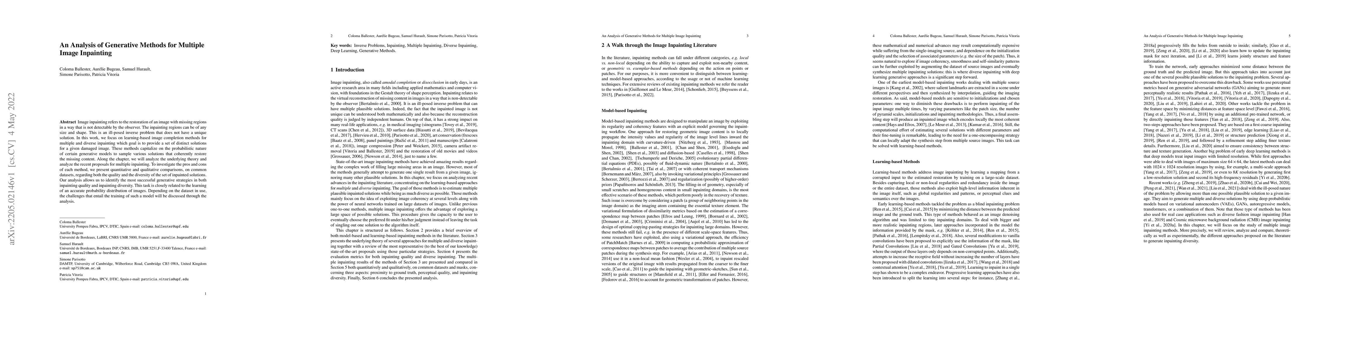 Thumbnail for An Analysis of Generative Methods for Multiple Image Inpainting