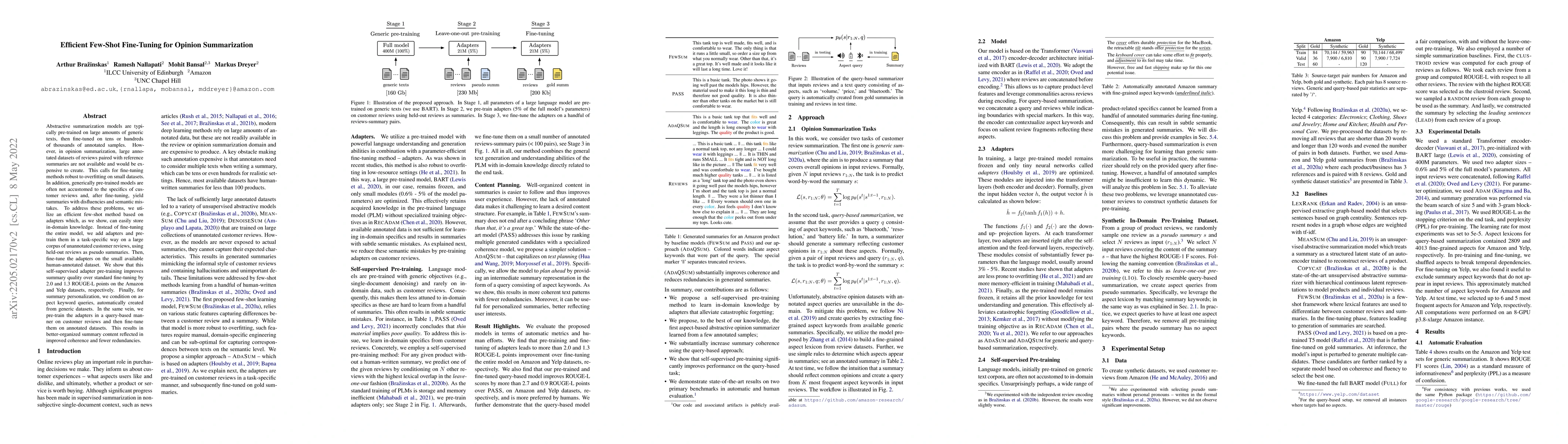 Thumbnail for Efficient Few-Shot Fine-Tuning for Opinion Summarization