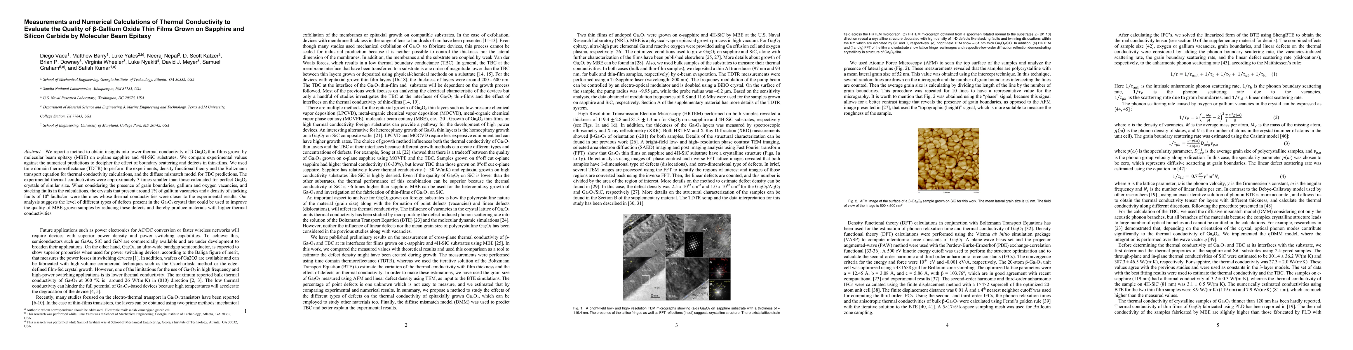 Thumbnail for Measurements and Numerical Calculations of Thermal Conductivity to
  Evaluate the Quality of \beta-Gallium Oxide Thin Films Grown on Sapphire and
  Silicon Carbide by Molecular Beam Epitaxy