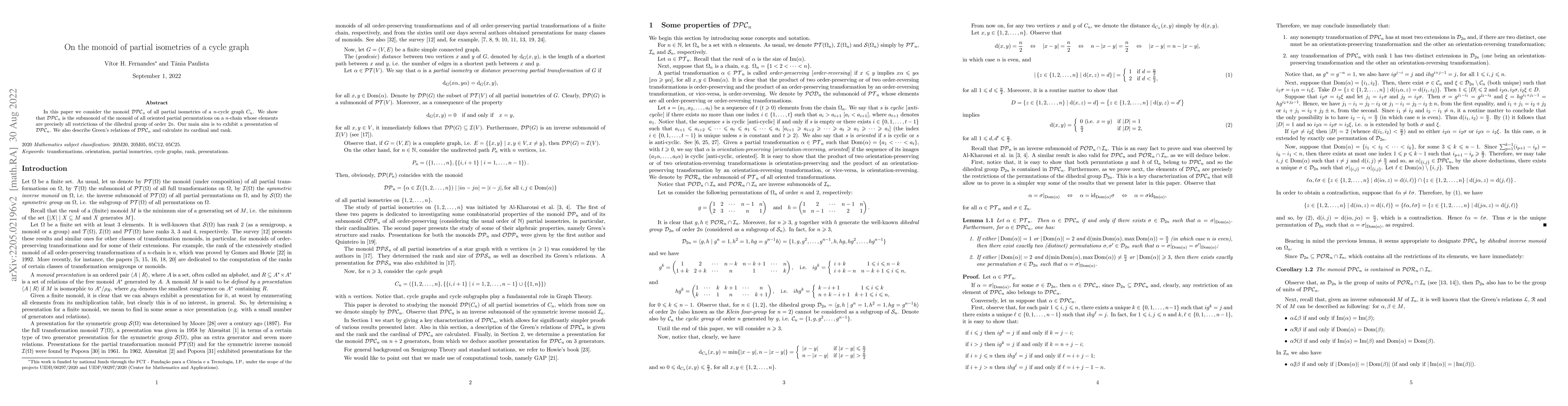 Thumbnail for On the monoid of partial isometries of a cycle graph