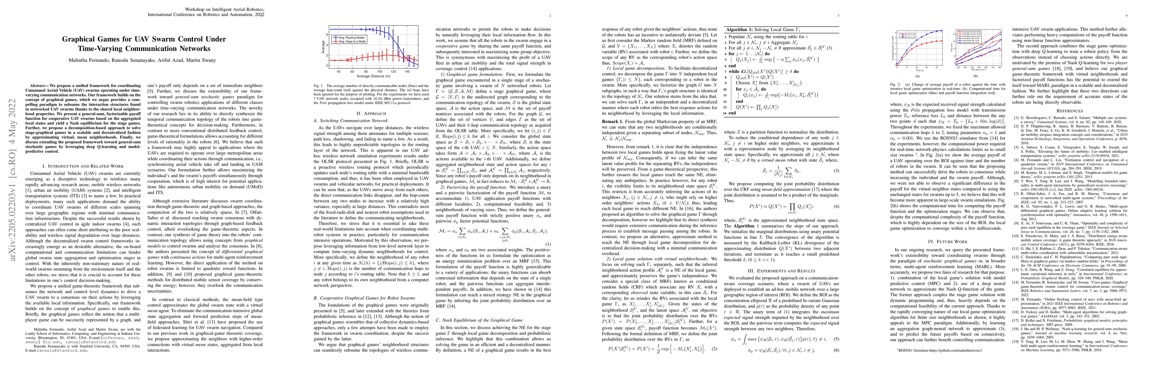 Thumbnail for Graphical Games for UAV Swarm Control Under Time-Varying Communication
  Networks