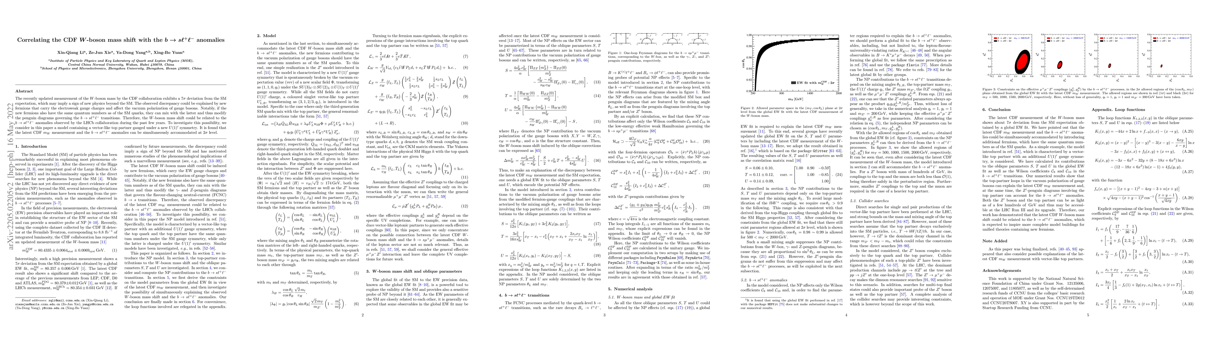 Thumbnail for Correlating the CDF $W$-boson mass shift with the $b \to s \ell^+
  \ell^-$ anomalies