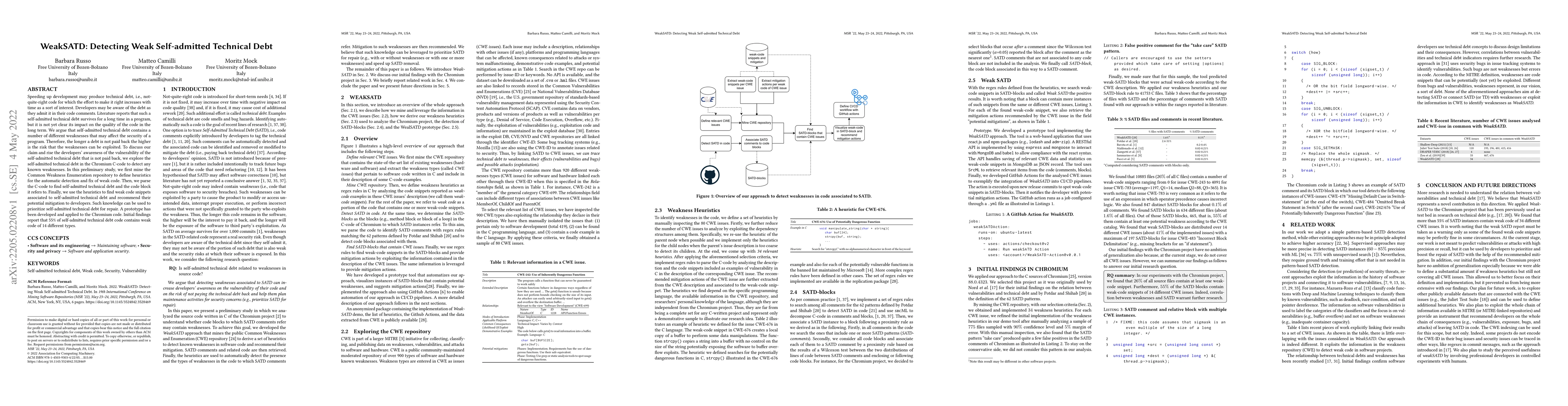 Thumbnail for WeakSATD: Detecting Weak Self-admitted Technical Debt